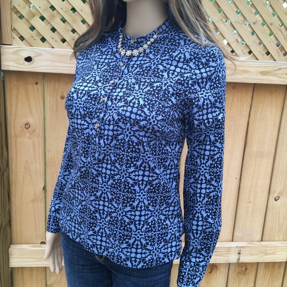 NWOT TALBOTS BLUE HENLEY STYLE BLOUSE - Picture 2 of 11